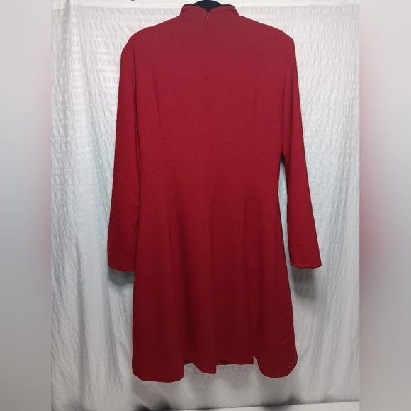 EVAN-PICONE 💯 Wool Brilliant Red long-sleeved Midi Dress. Ladies size 12 - Picture 3 of 10